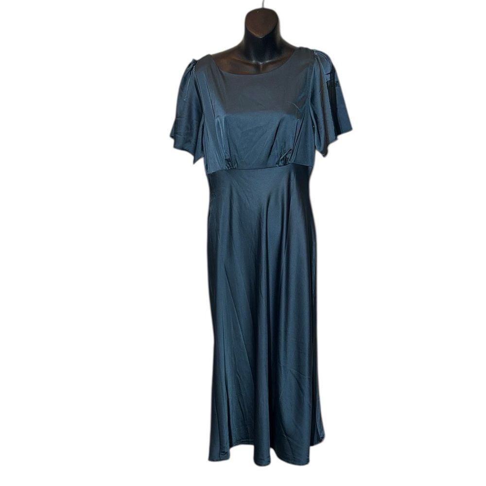 Baltic born women’s‎ large satin maxi dress high neck flutter sleeve new